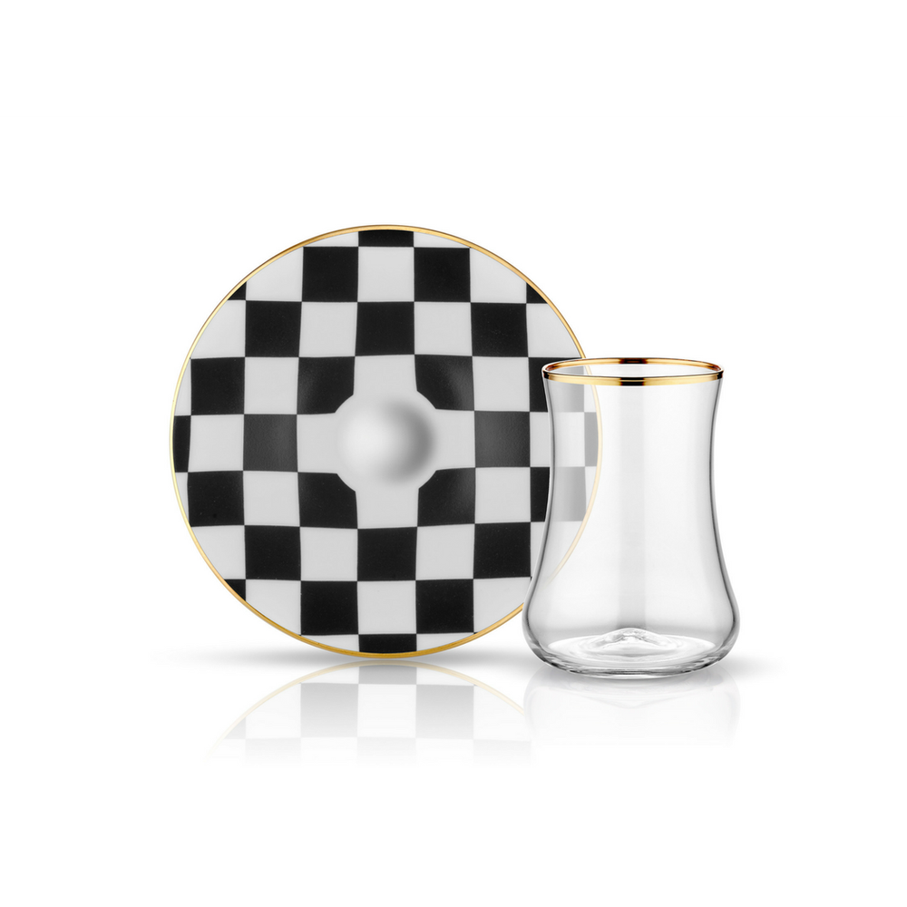 Dervish Checkers Tea Glass and Saucer