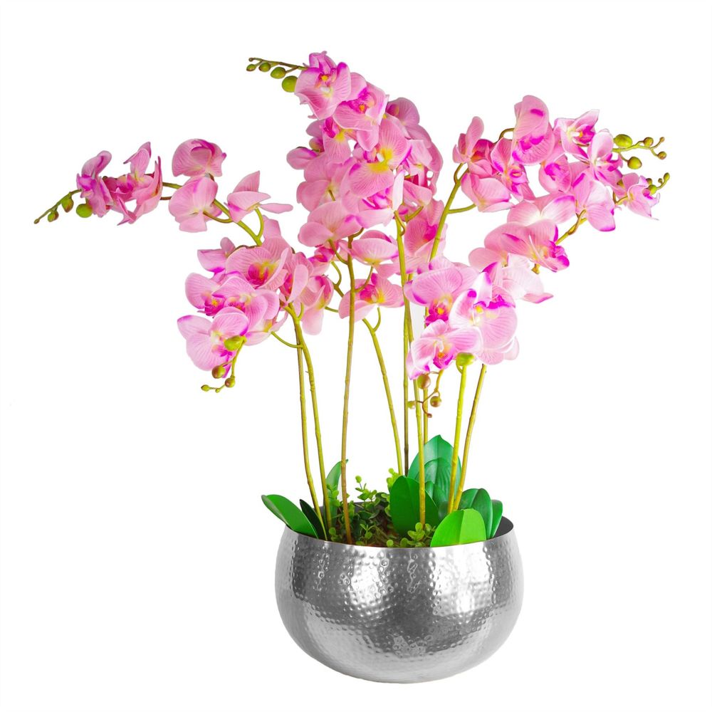 Leaf Large Metal Planter Bowl — Hammered Silver Colour — Straight Edge