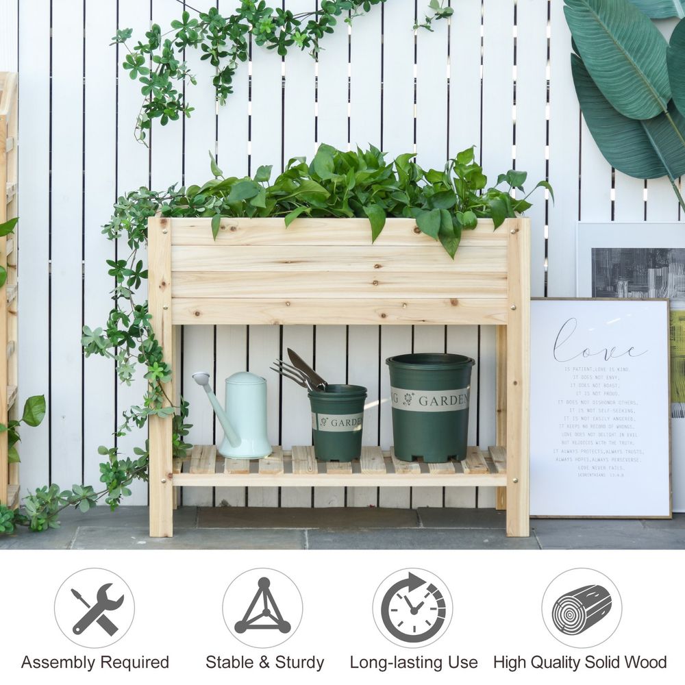Wooden Raised Plant Stand