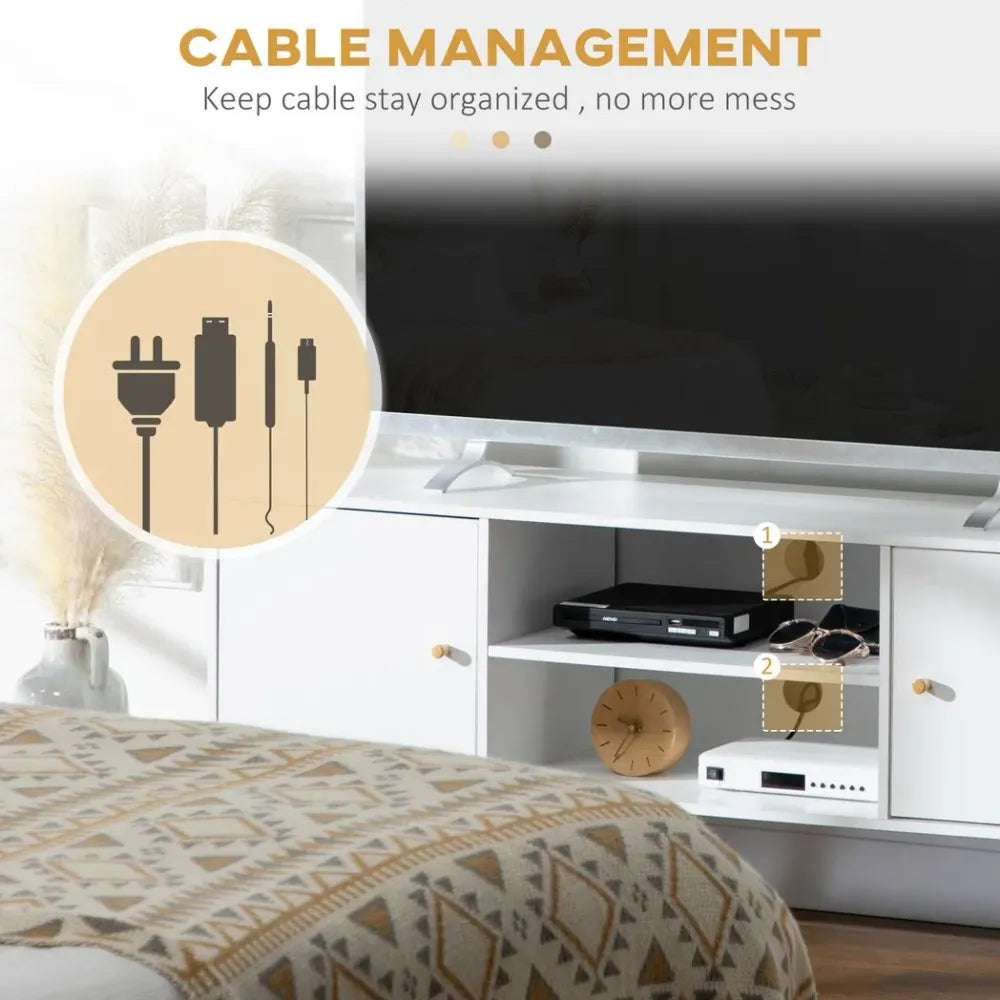 TV Stand Cabinet with Cable Management and Wood Legs