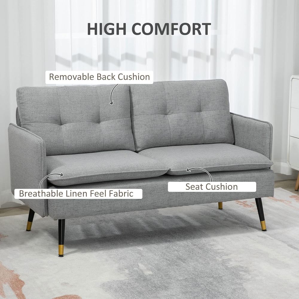 HOMCOM Modern Upholstered Two Seater Sofa for Bedroom Living Room Grey