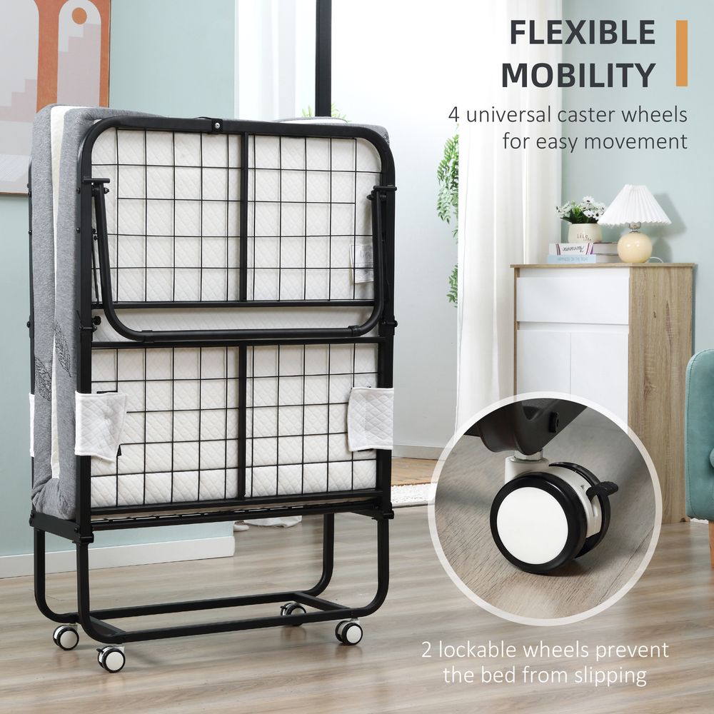 Folding Bed with 10cm Mattress, Portable Foldable Guest Bed