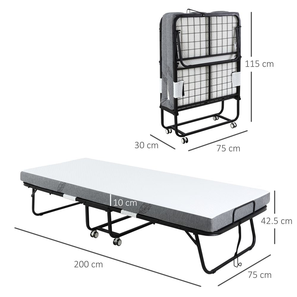 Folding Bed with 10cm Mattress, Portable Foldable Guest Bed