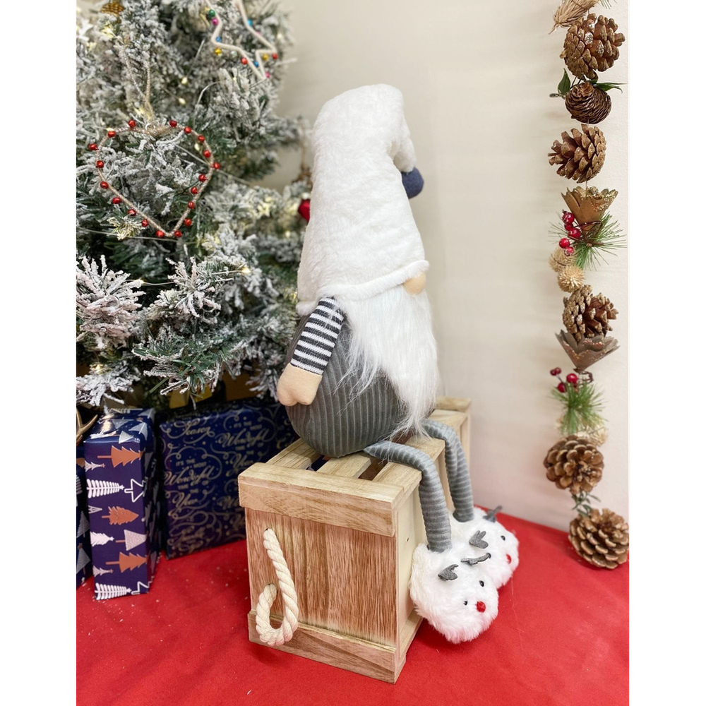 Grey & White Sitting Gonk With Slippers