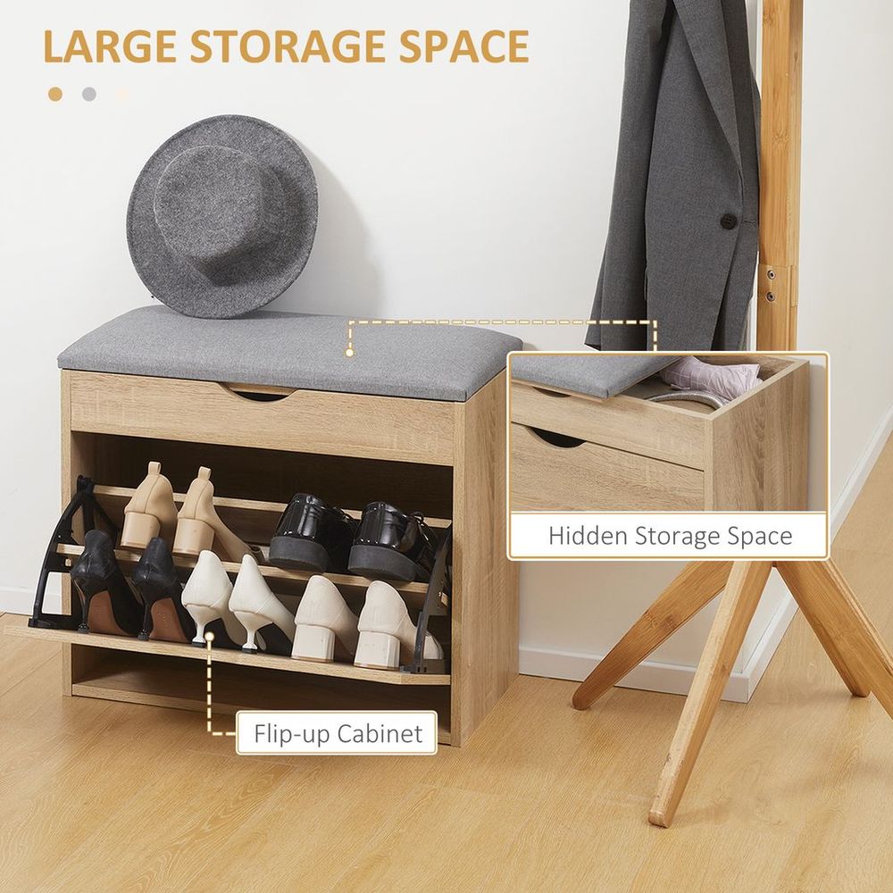 Entryway Shoe Bench with Cushion, Storage Cabinet