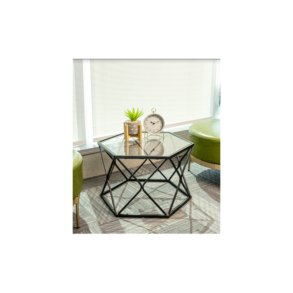 Hexagon Tempered Glass Black Coffee Side Table (Big) - SLENDER
