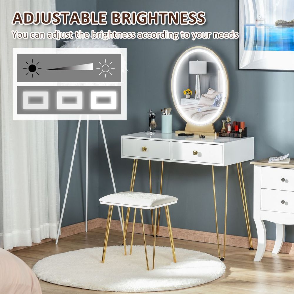 Dressing Table Set With LED Mirror & Stool