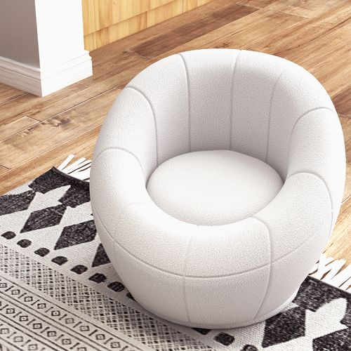 HOMCOM Modern Round Boucle Armchair Accent Chair for Living Room Bedroom White