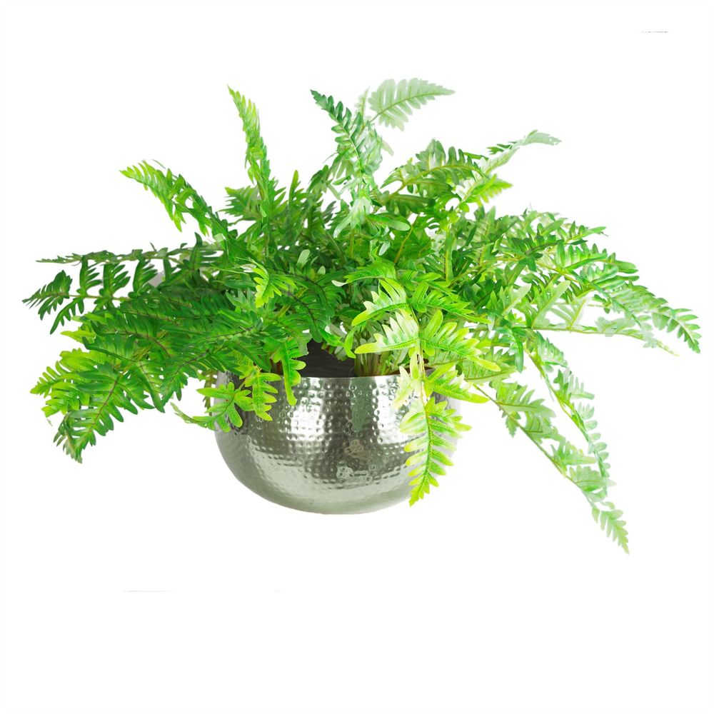 Leaf Large Metal Planter Bowl — Hammered Silver Colour — Straight Edge