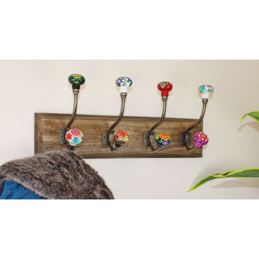 Mexican Floral Ceramic Hooks Coat Rack