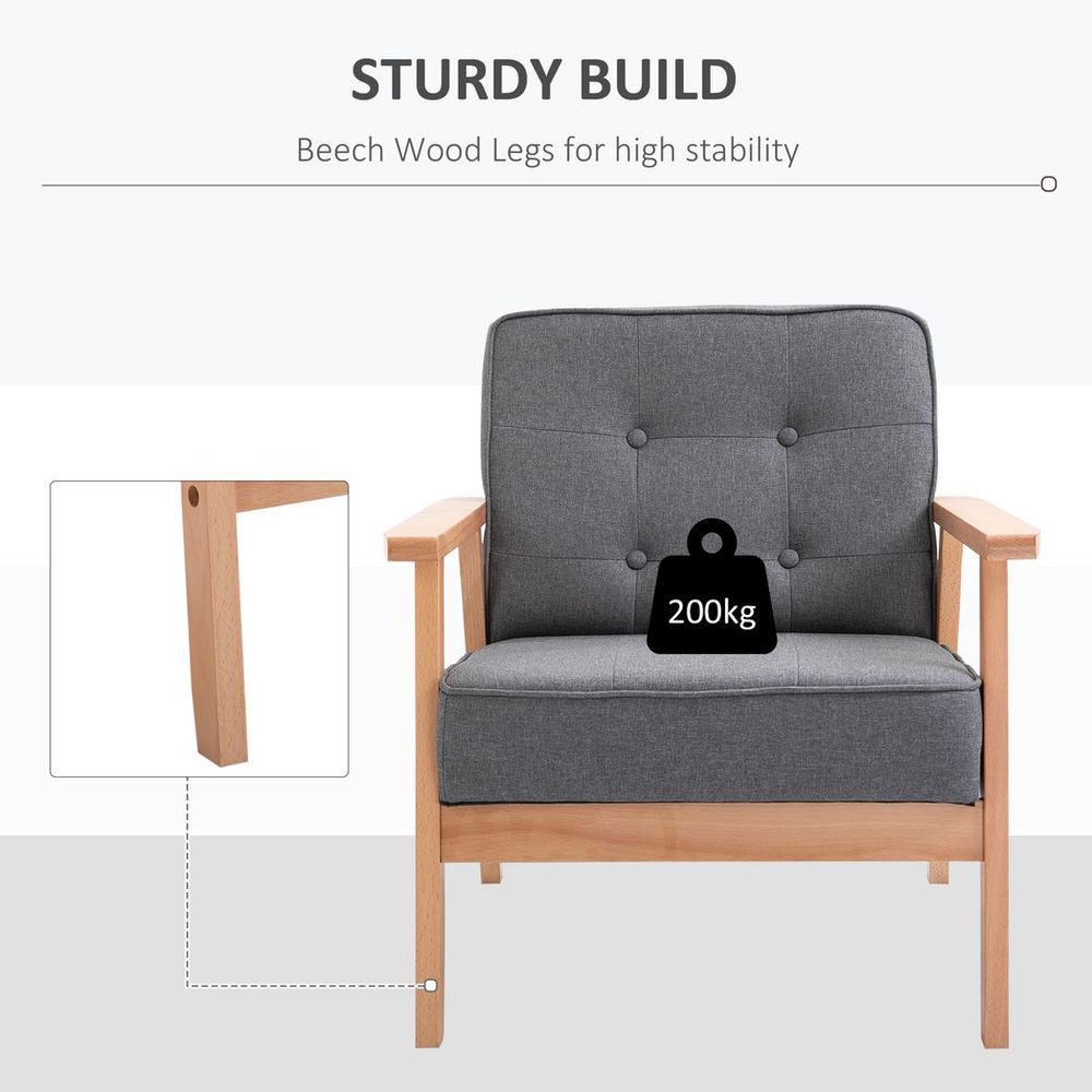 Armchair Beech Wood Frame — Grey