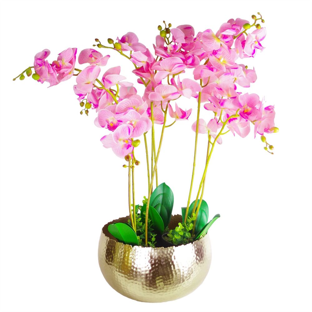 Leaf Large Metal Planter Bowl — Hammered Gold — Curvy Edge