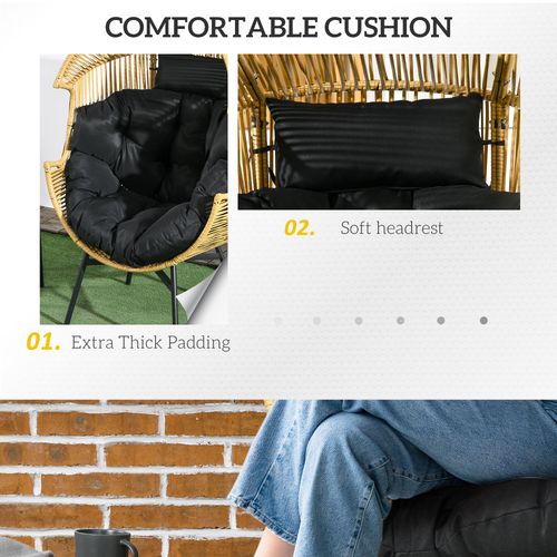 Outsunny Rattan Leisure Chair w/ Cushion, Garden Egg Chair with Headrest