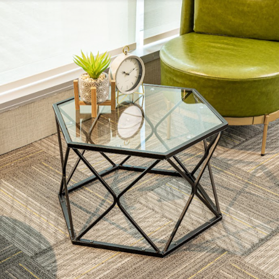 Hexagon Tempered Glass Black Coffee Side Table (Big) - SLENDER
