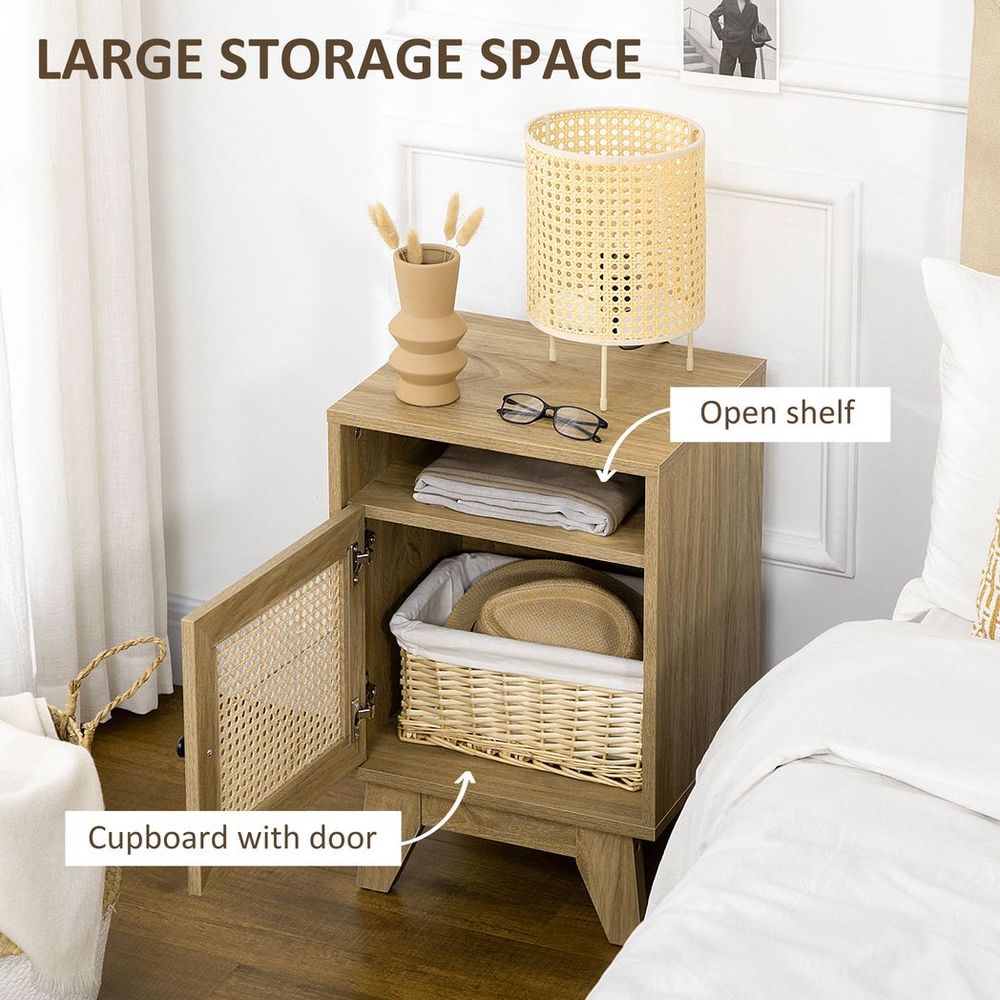 Bedside Table with Rattan Door