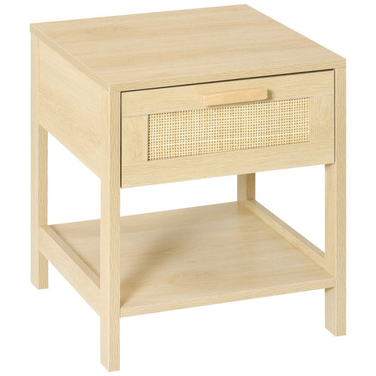 Bedside Table with Rattan Drawer