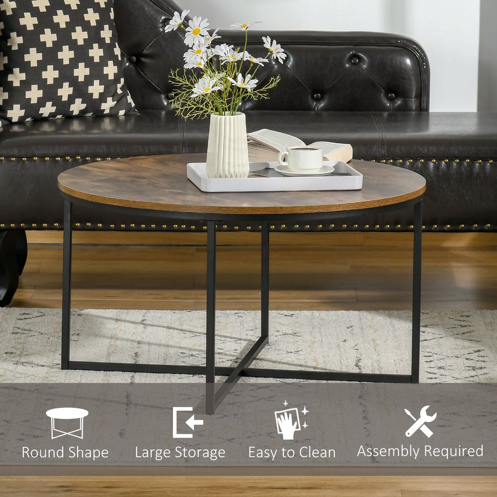 Industrial Round Side Table with Metal Frame
