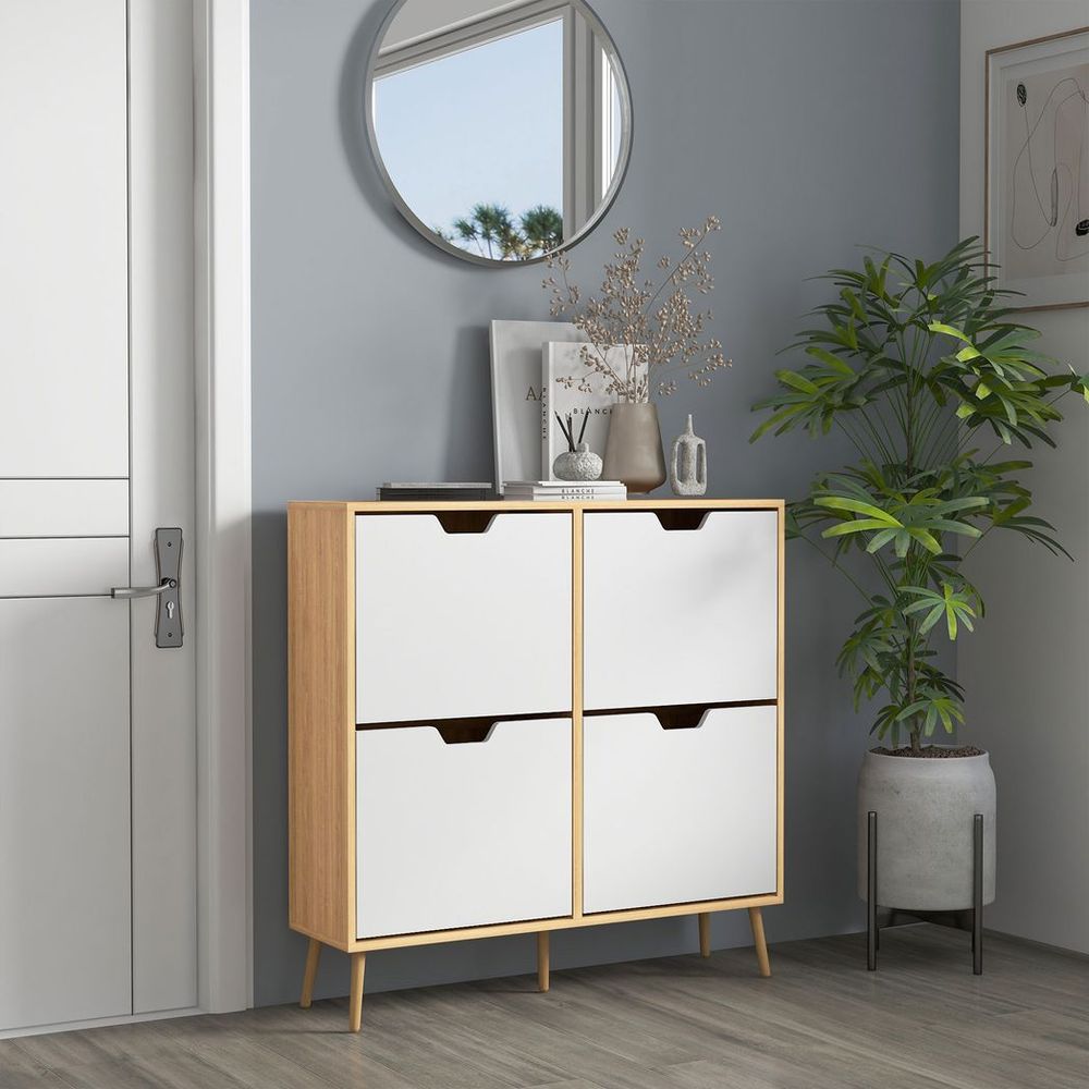 Shoe Storage Cabinet with 4 Flip Drawers
