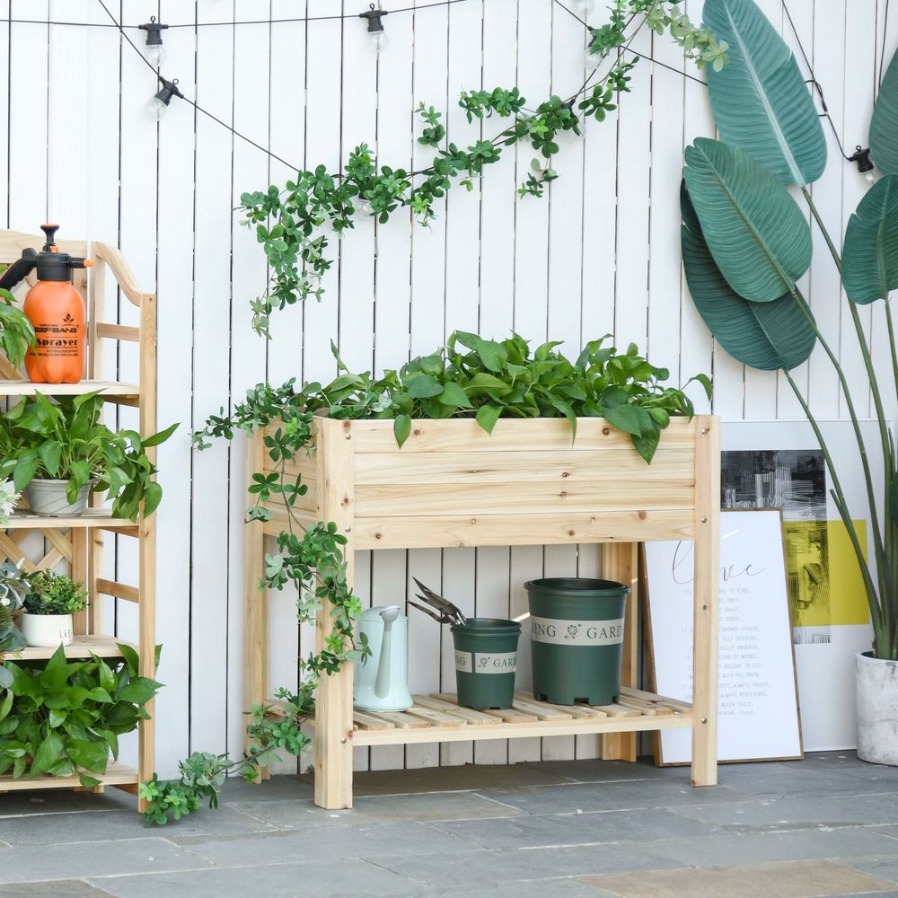 Wooden Raised Plant Stand