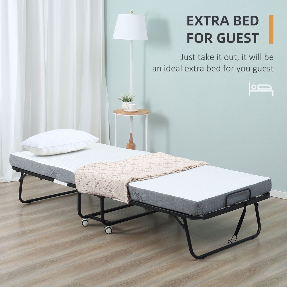 Folding Bed with 10cm Mattress, Portable Foldable Guest Bed