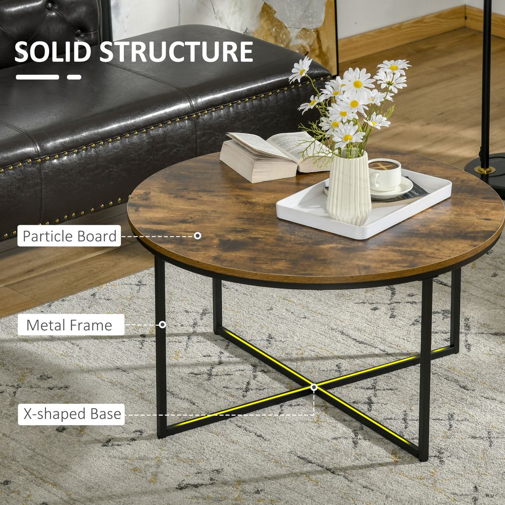 Industrial Round Side Table with Metal Frame