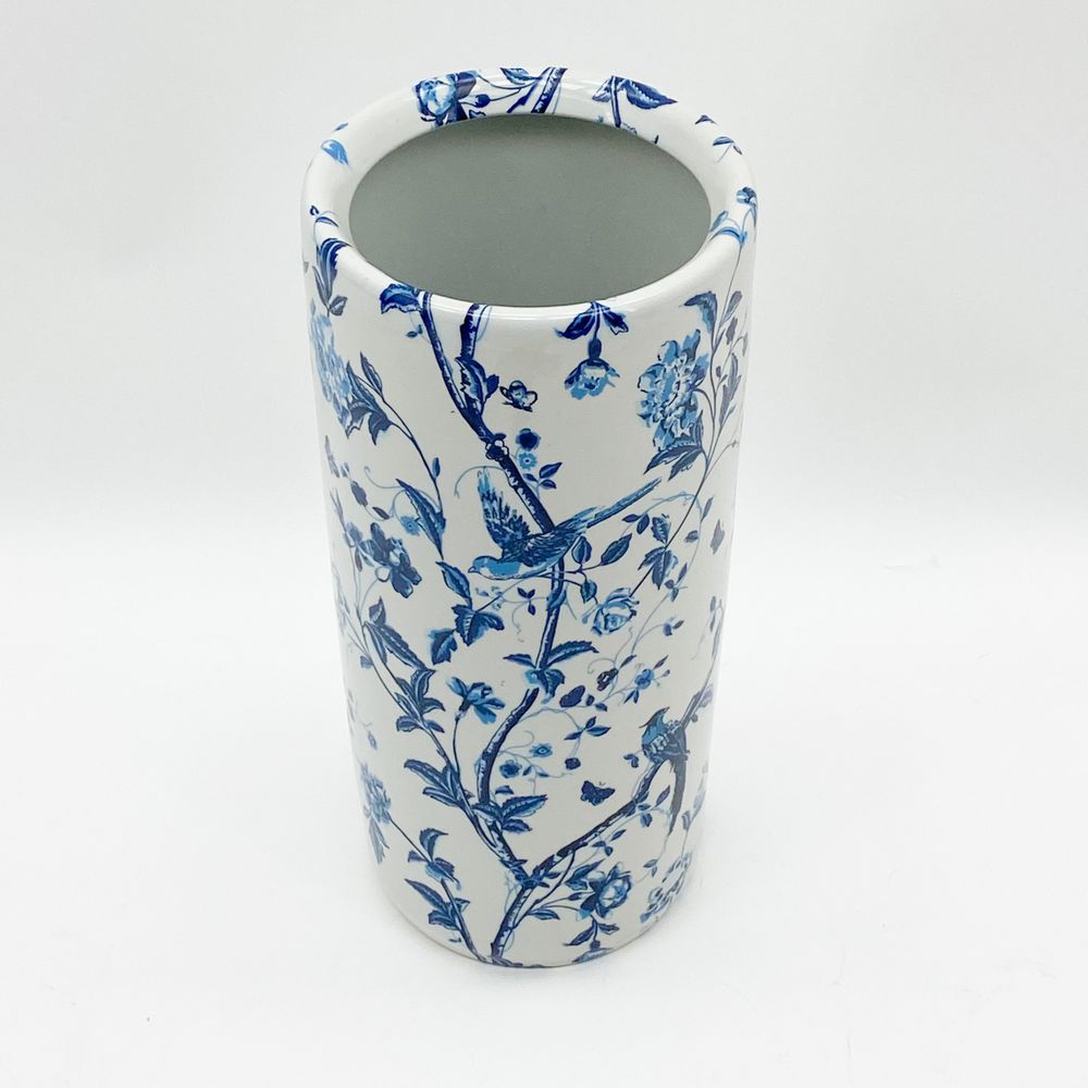 18" ROUND BLUE & WHITE BIRD UMBRELLA STAND
