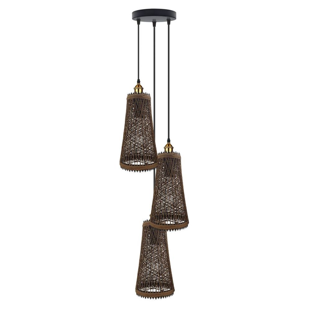 3 Head Natural Wicker Basket Rattan Ceiling Pendant
