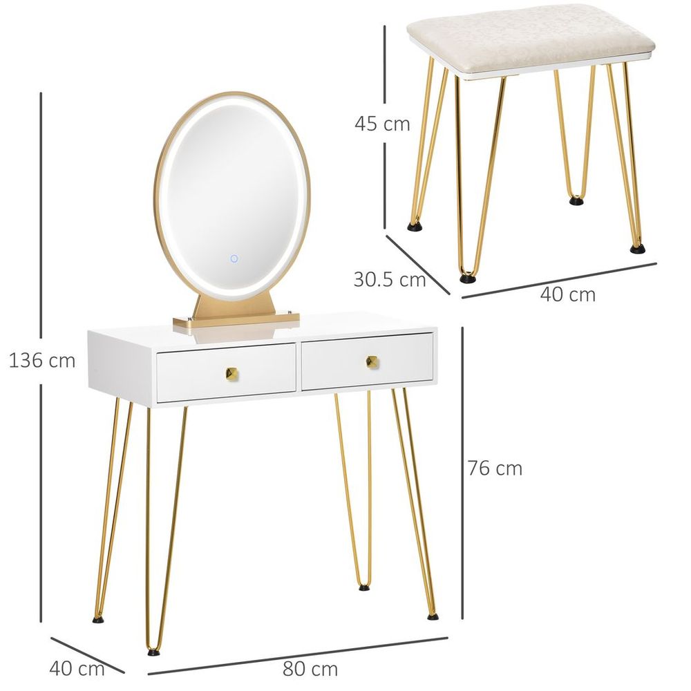 Dressing Table Set With LED Mirror & Stool