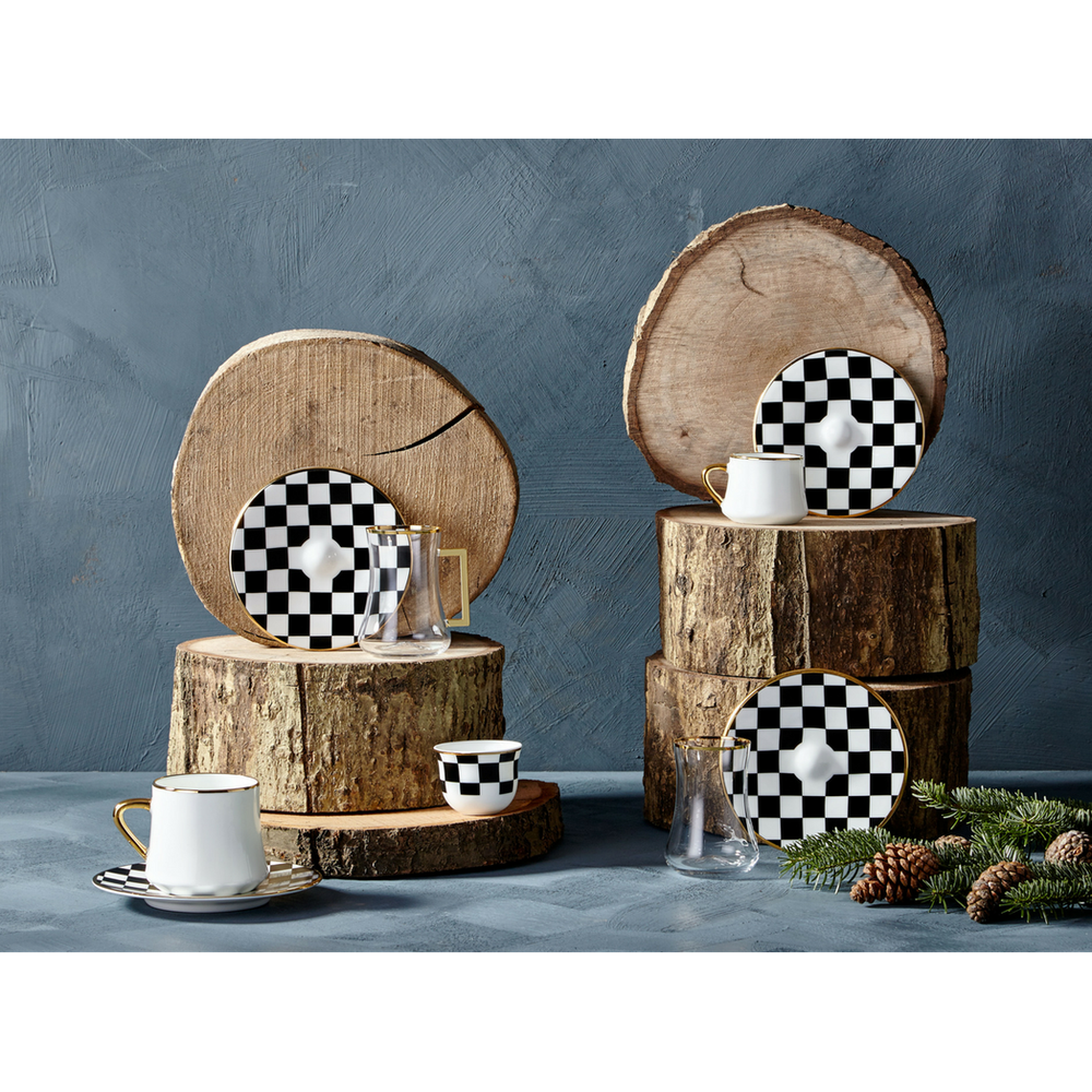 Dervish Checkers Tea Glass and Saucer
