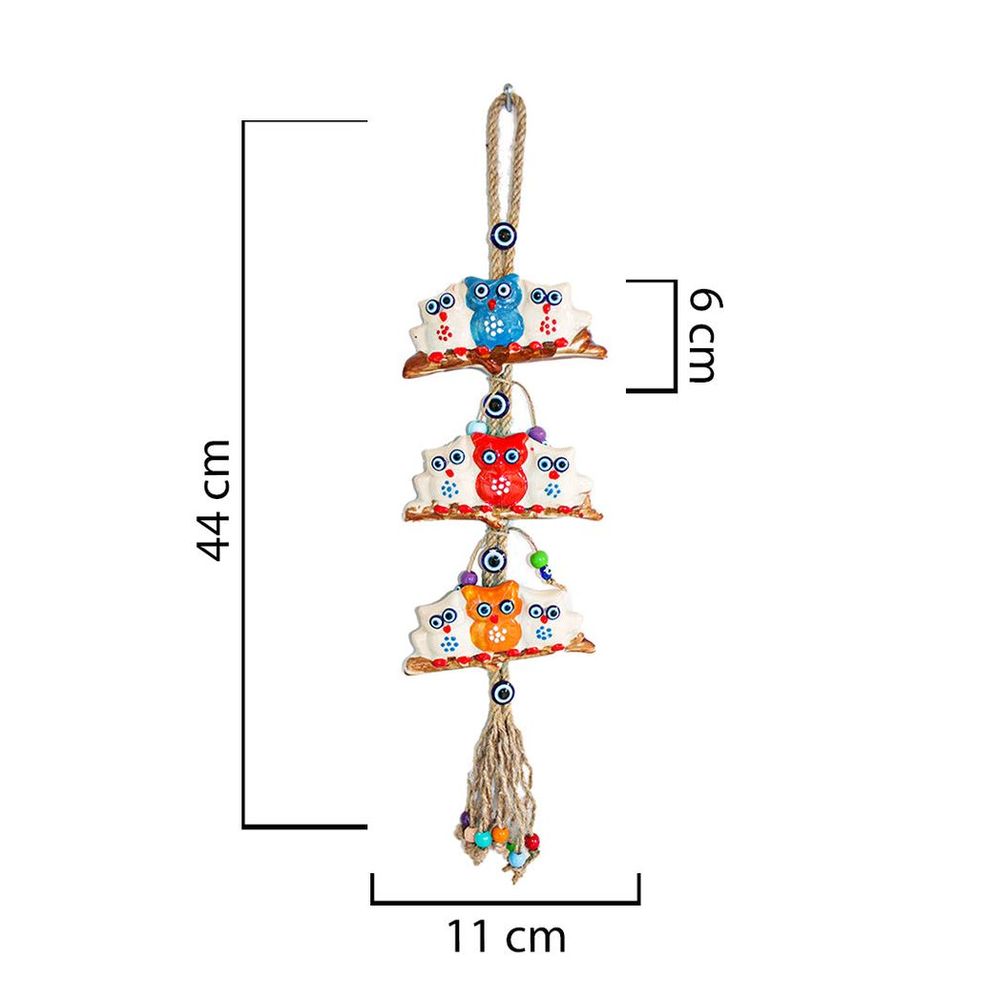 Handmade Ceramic Wall Decoration Owl Trio Multicolour Ocean Green 11cm