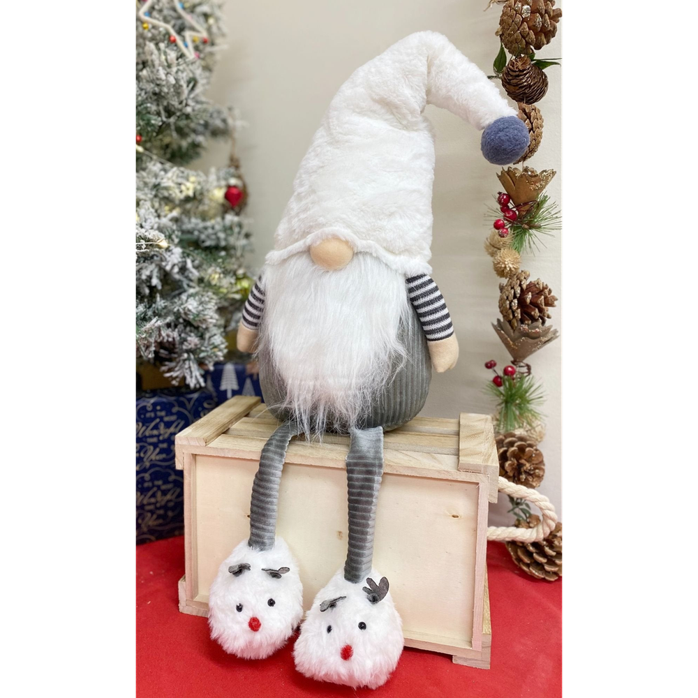 Grey & White Sitting Gonk With Slippers