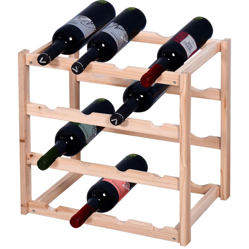 4 Tier Wooden Wine Rack — Natural