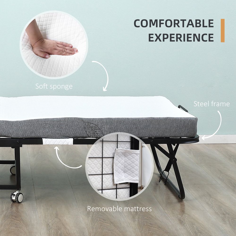 Folding Bed with 10cm Mattress, Portable Foldable Guest Bed