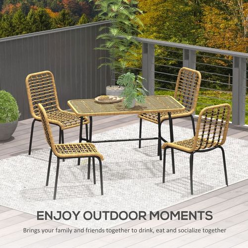 Outsunny 4 Seater Rattan Garden Furniture Set w/ Tempered Glass Tabletop