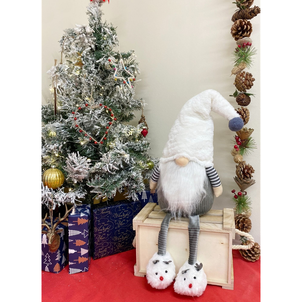 Grey & White Sitting Gonk With Slippers