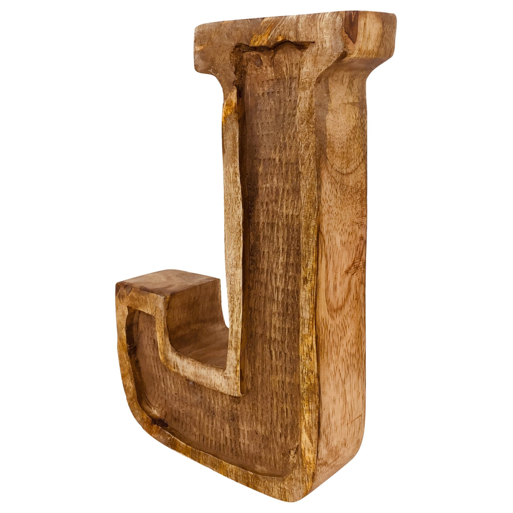 Hand Carved Wooden Embossed Letter J