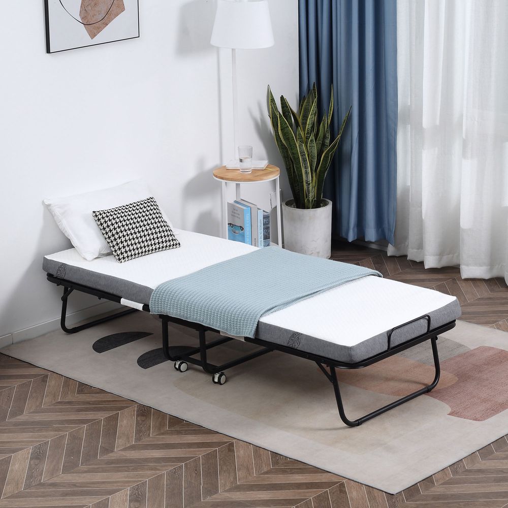 Folding Bed with 10cm Mattress, Portable Foldable Guest Bed