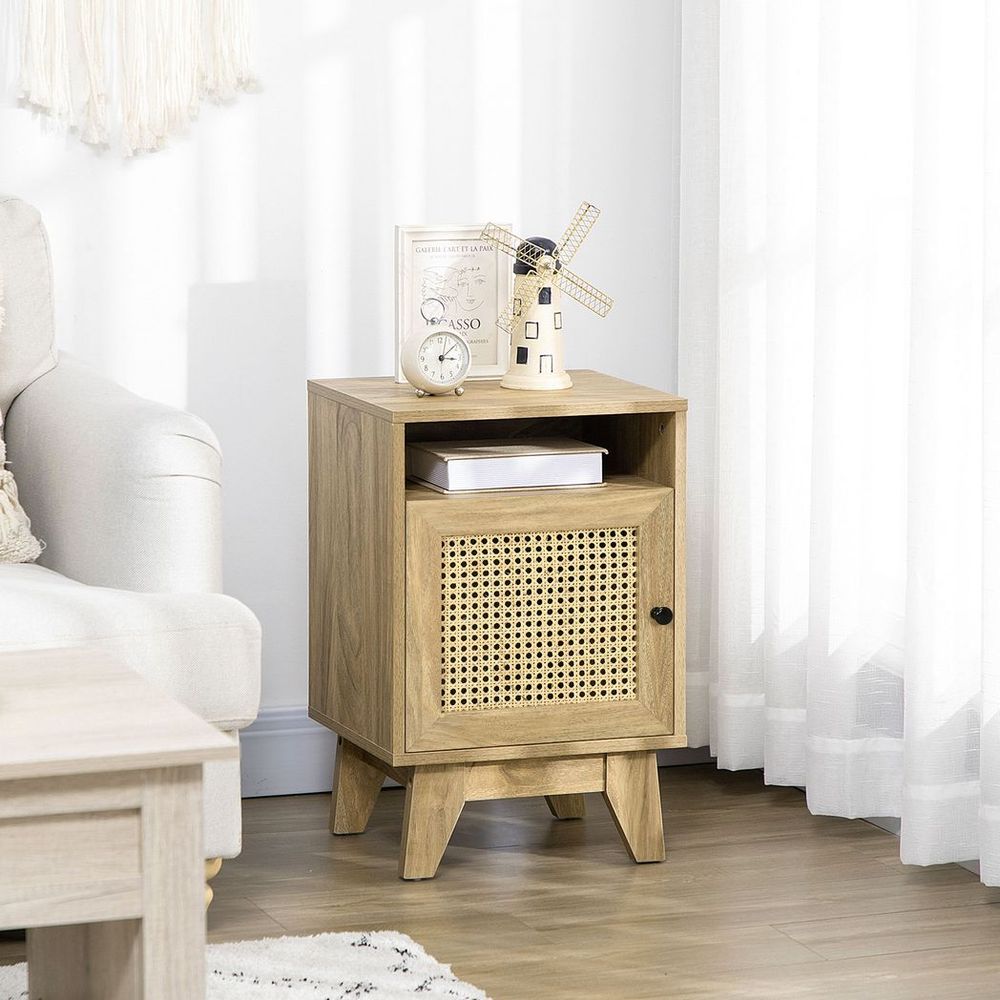 Bedside Table with Rattan Door