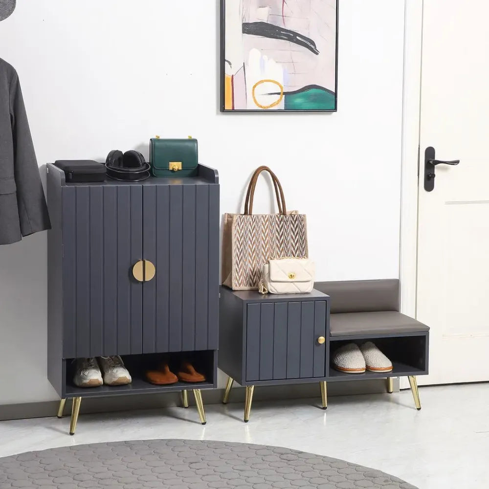 Shoe Bench with Storage Cabinet