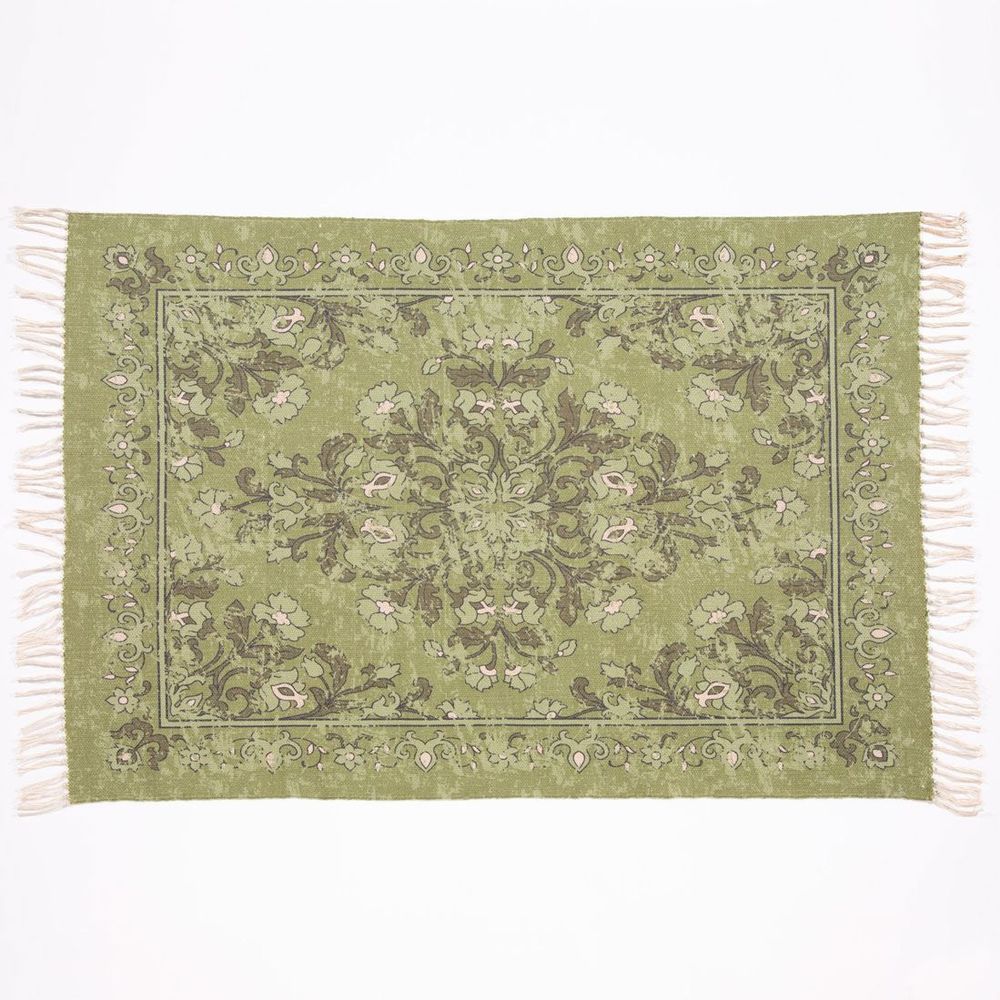 Kew Antique Printed 120x170cm Olive Rug with Tassel