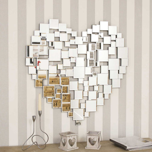 Love All Glass Collage Heart Wall Mirror