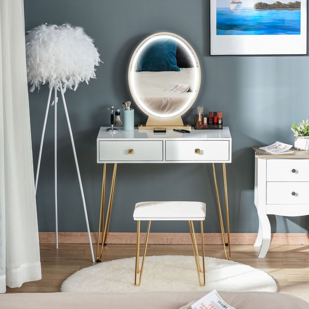 Dressing Table Set With LED Mirror & Stool