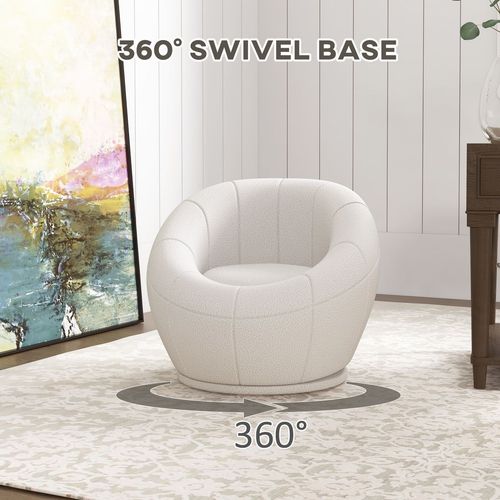 HOMCOM Modern Round Boucle Armchair Accent Chair for Living Room Bedroom White
