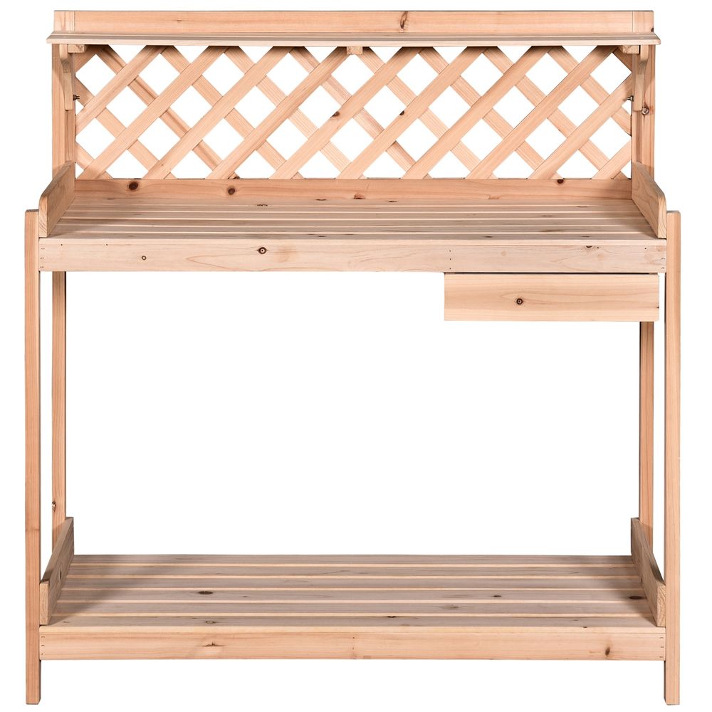 Fir Wood Outdoor Garden Potting Table with Drawer