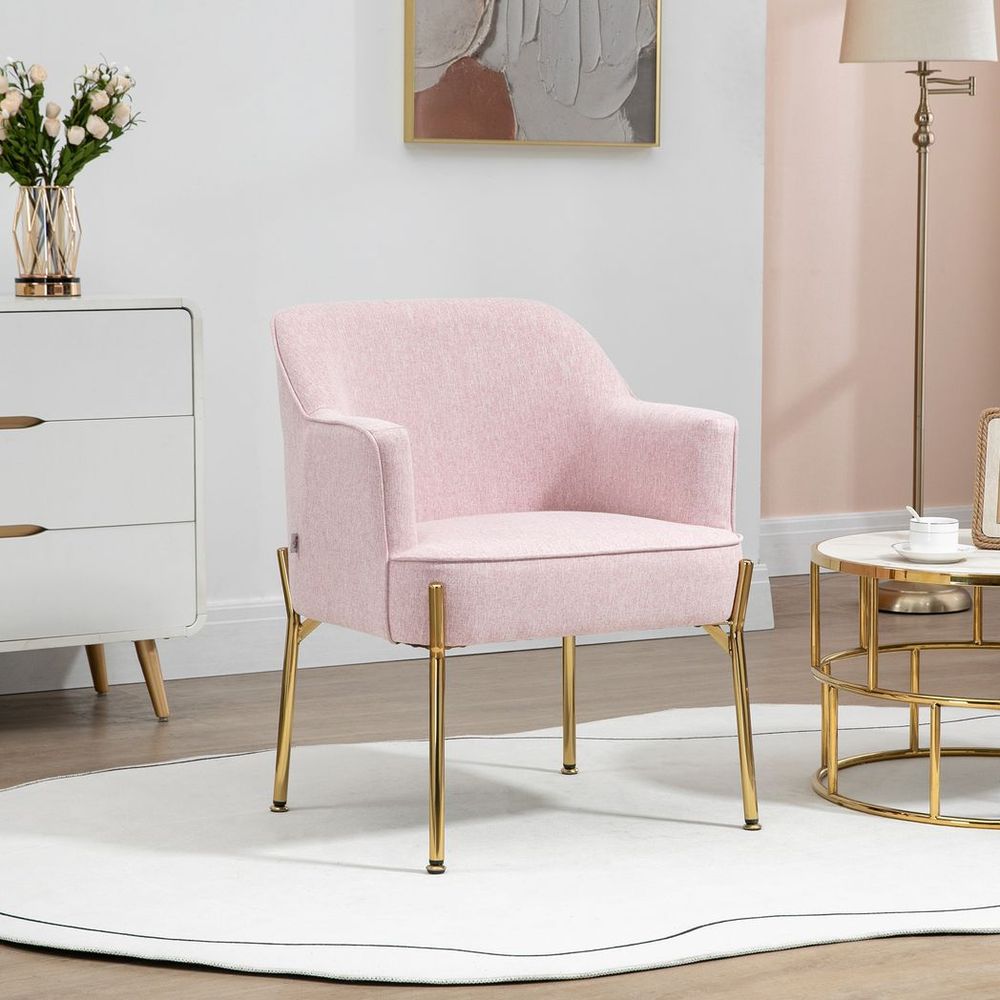 Fabric Armchair with Metal Legs — Pink