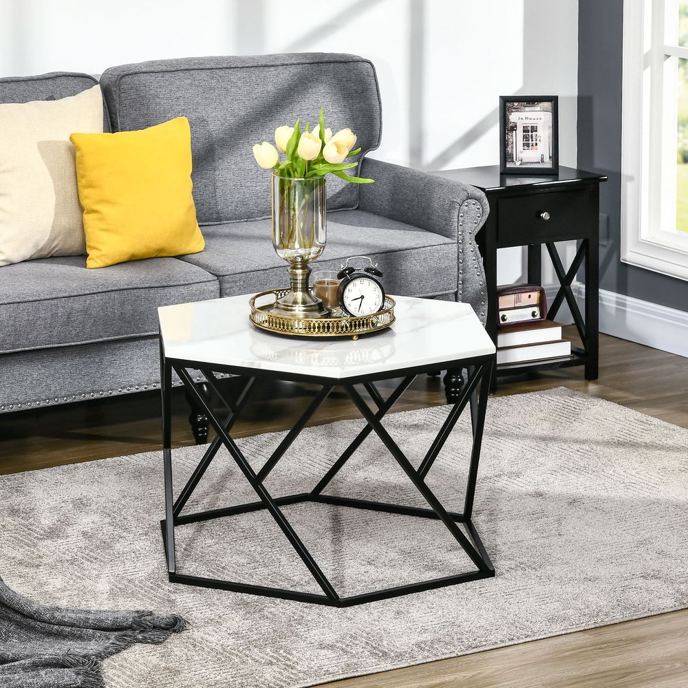 Coffee Table High Gloss Marble Top