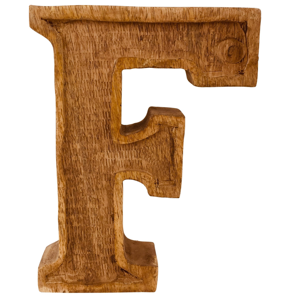 Hand Carved Wooden Embossed Letter F