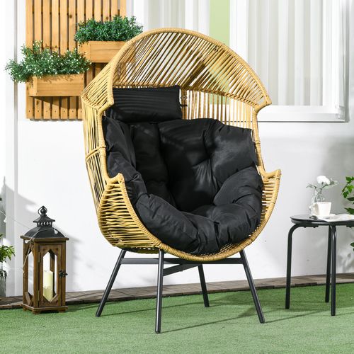 Outsunny Rattan Leisure Chair w/ Cushion, Garden Egg Chair with Headrest