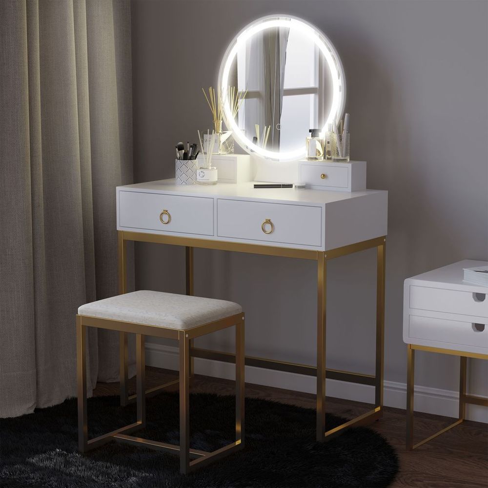 Dressing Table Set With LED Mirror & Stool