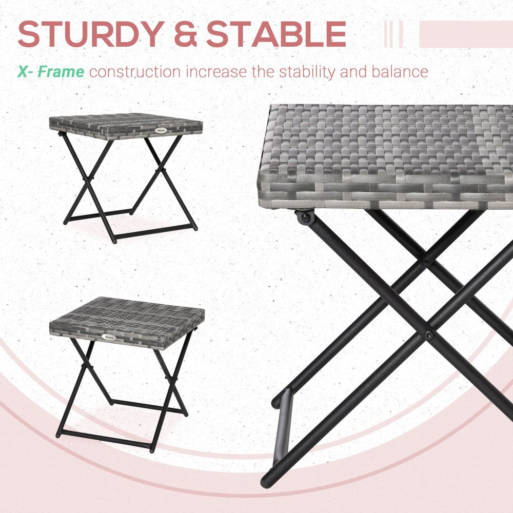 Folding Square Rattan Coffee Table Bistro Balcony Garden Steel Outsunny